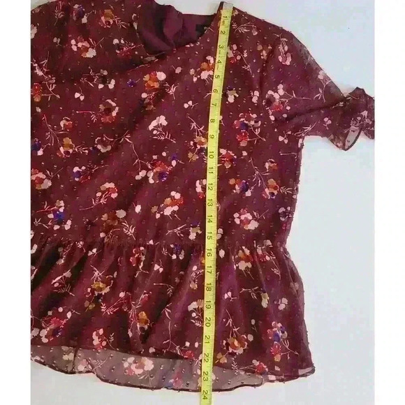 Madewell Ruffle Peplum Swing Top In Clipdot Maroon Carnation Toss. XS - Picture 12 of 13